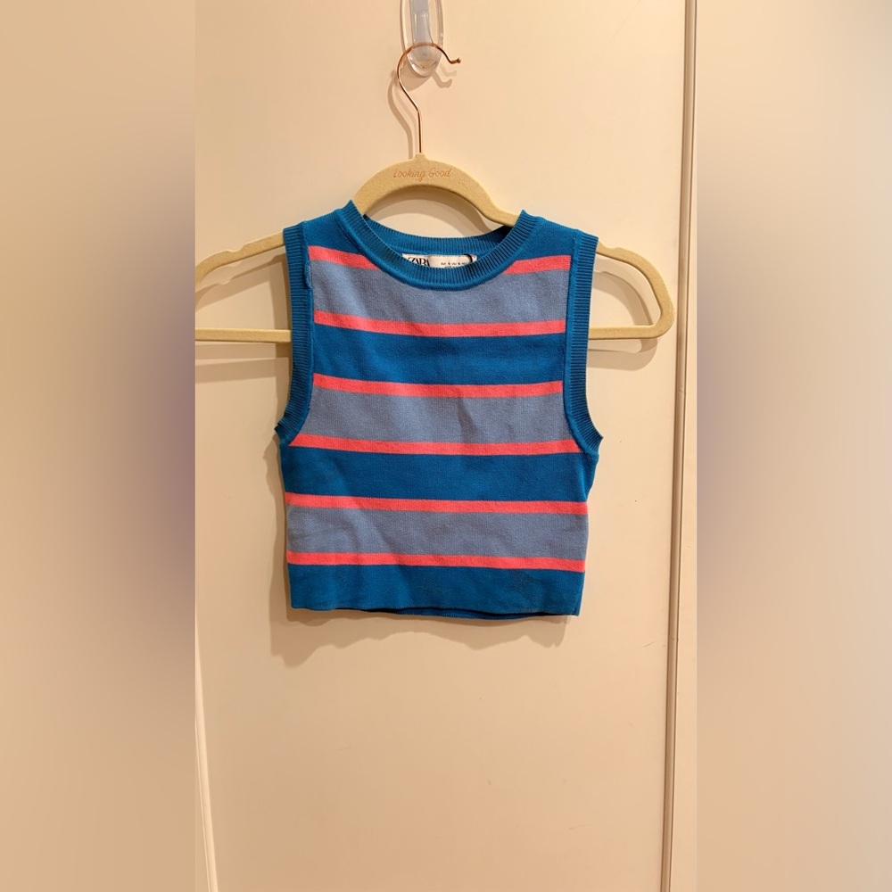 Zara Blue and Pink Tank Top Size small